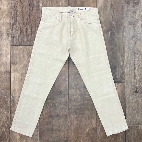 Sunday Saint Tropez Tan Linen Ankle Pants - Picture 2 of 9